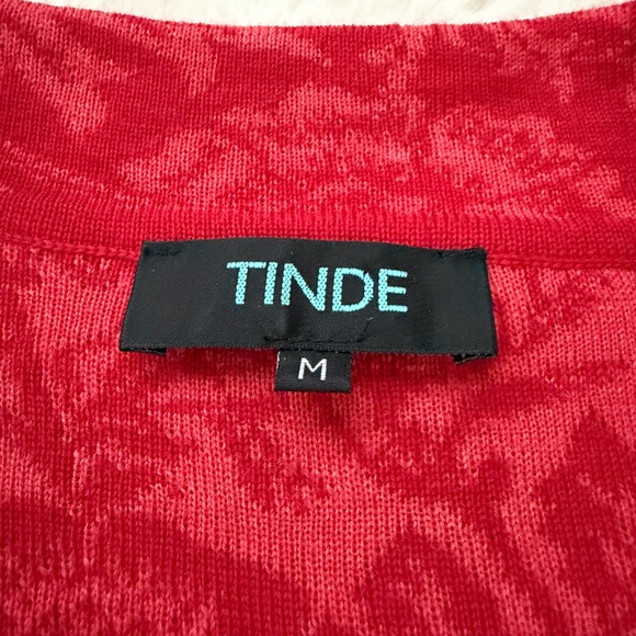 TINDE Extrafine Merino Wool Chic Red Floral Jacquard Pattern Cardigan Jacket -M - Picture 11 of 16